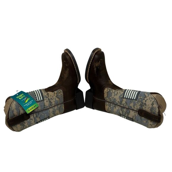Ariat Kids 8 Western Cowboy Boots 10027279 Brown Camo Flag Leather Square Toe - Picture 8 of 15